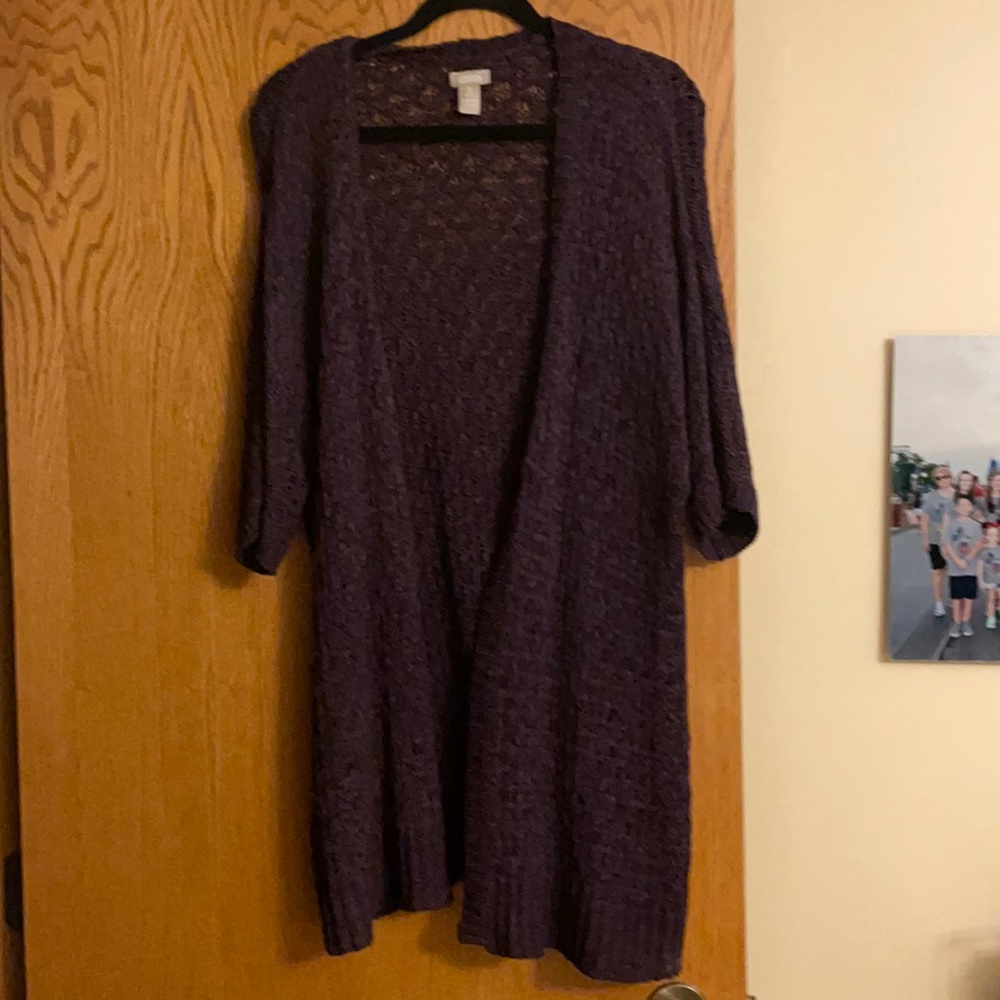 Chico’s long cardigan grape sweater, size 3